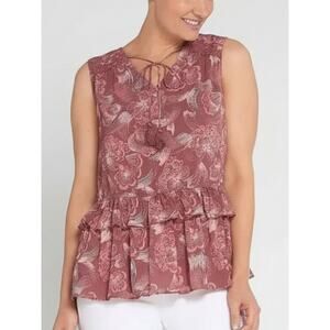 Du Jour Dusty Rose Boho Top Tassel Lace Sleeveless S